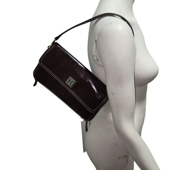 Giani Bernini Brown Leather 90s Mini Shoulder Bag Pockets Vtg Urban Y2K Retro - Picture 1 of 5